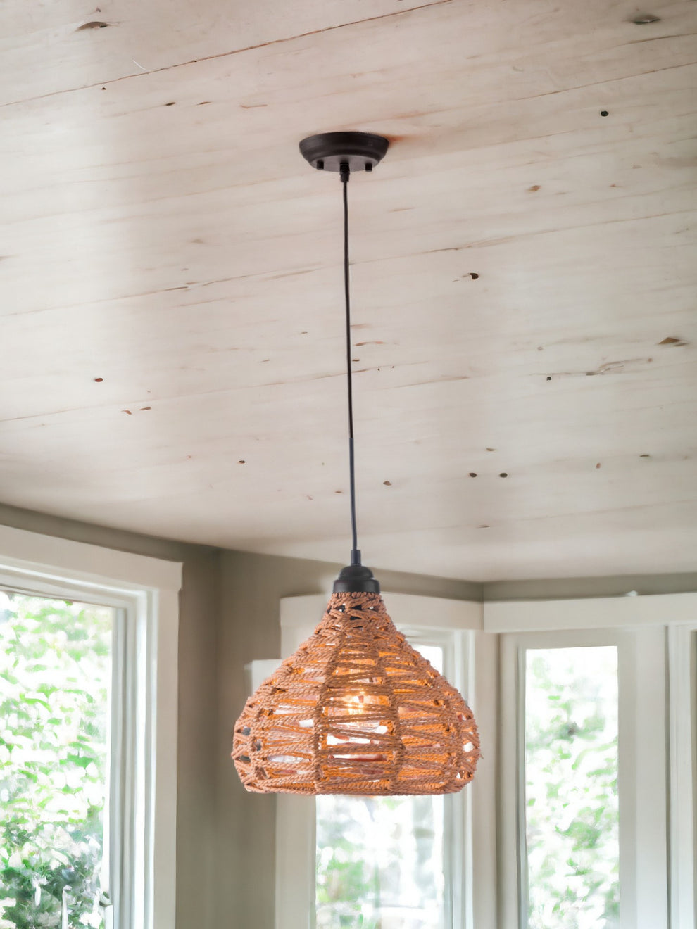 Natural Lantern Metal Dimmable Ceiling Light With Natural Shades By Homeroots | Chandeliers | Modishstore - 6