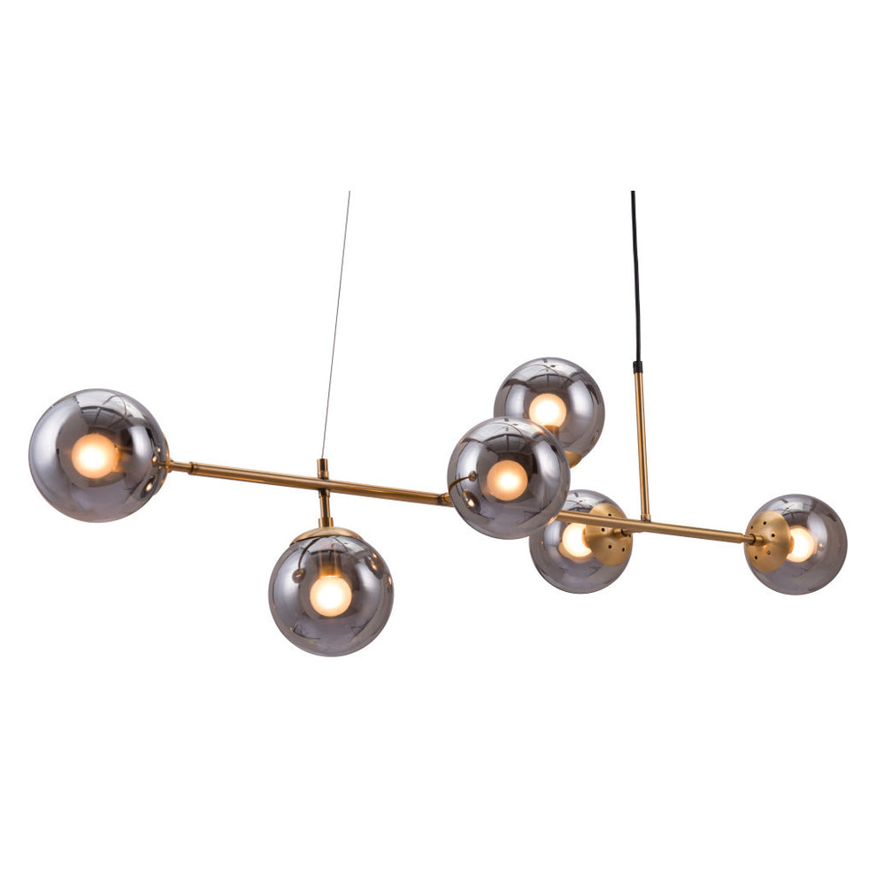 Gold Kitchen Island Six Light Metal Dimmable Ceiling Light With Clear Shades By Homeroots | Chandeliers | Modishstore - 4
