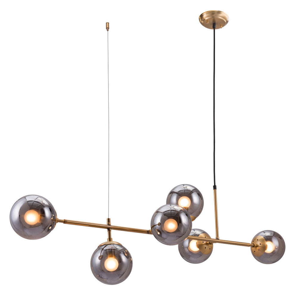 Gold Kitchen Island Six Light Metal Dimmable Ceiling Light With Clear Shades By Homeroots | Chandeliers | Modishstore - 7