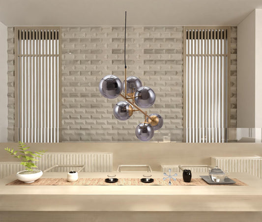 Gold Kitchen Island Six Light Metal Dimmable Ceiling Light With Clear Shades By Homeroots | Chandeliers | Modishstore - 1