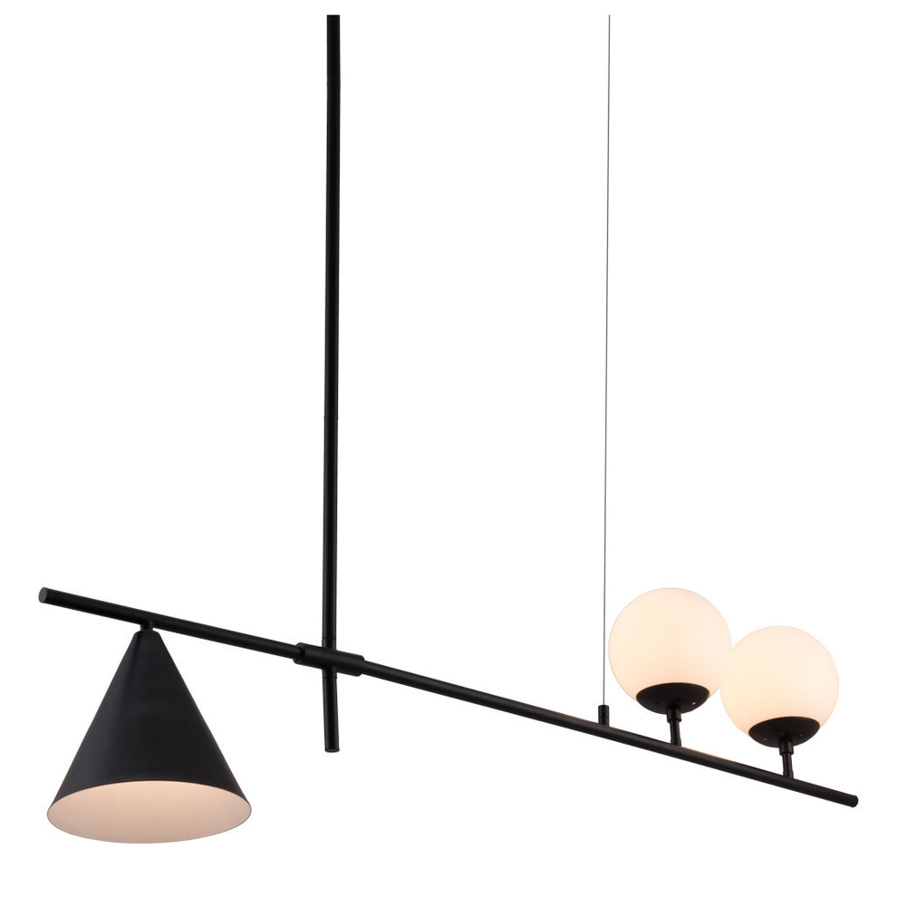 Black Kitchen Island Three Light Metal Chandelier With Black and White Shades By Homeroots | Chandeliers | Modishstore - 6
