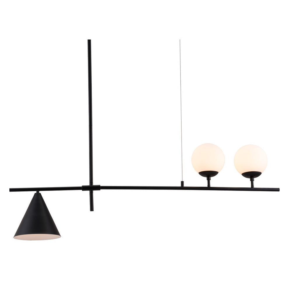 Black Kitchen Island Three Light Metal Chandelier With Black and White Shades By Homeroots | Chandeliers | Modishstore - 2