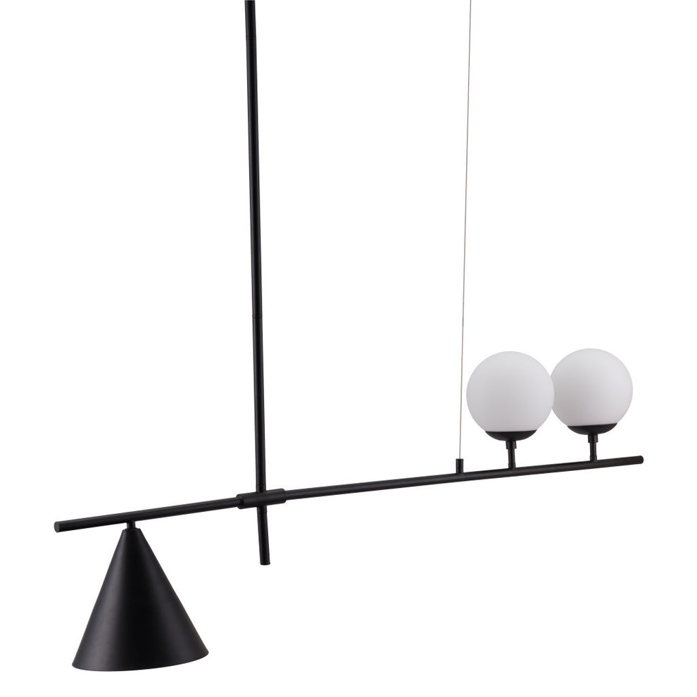 Black Kitchen Island Three Light Metal Chandelier With Black and White Shades By Homeroots | Chandeliers | Modishstore - 3