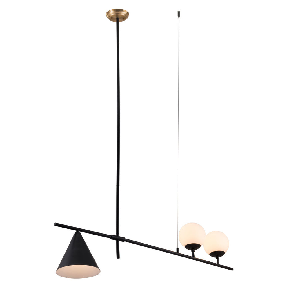 Black Kitchen Island Three Light Metal Chandelier With Black and White Shades By Homeroots | Chandeliers | Modishstore - 8