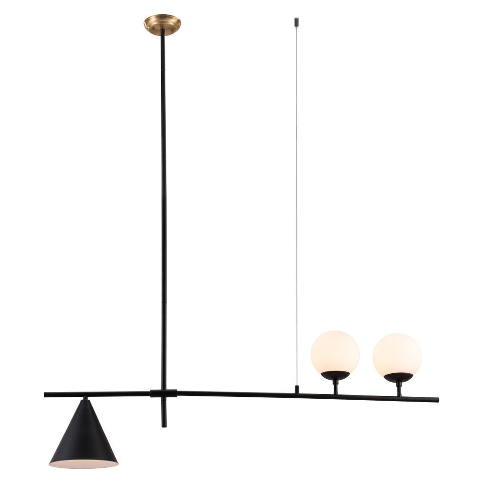 Black Kitchen Island Three Light Metal Chandelier With Black and White Shades By Homeroots | Chandeliers | Modishstore - 7