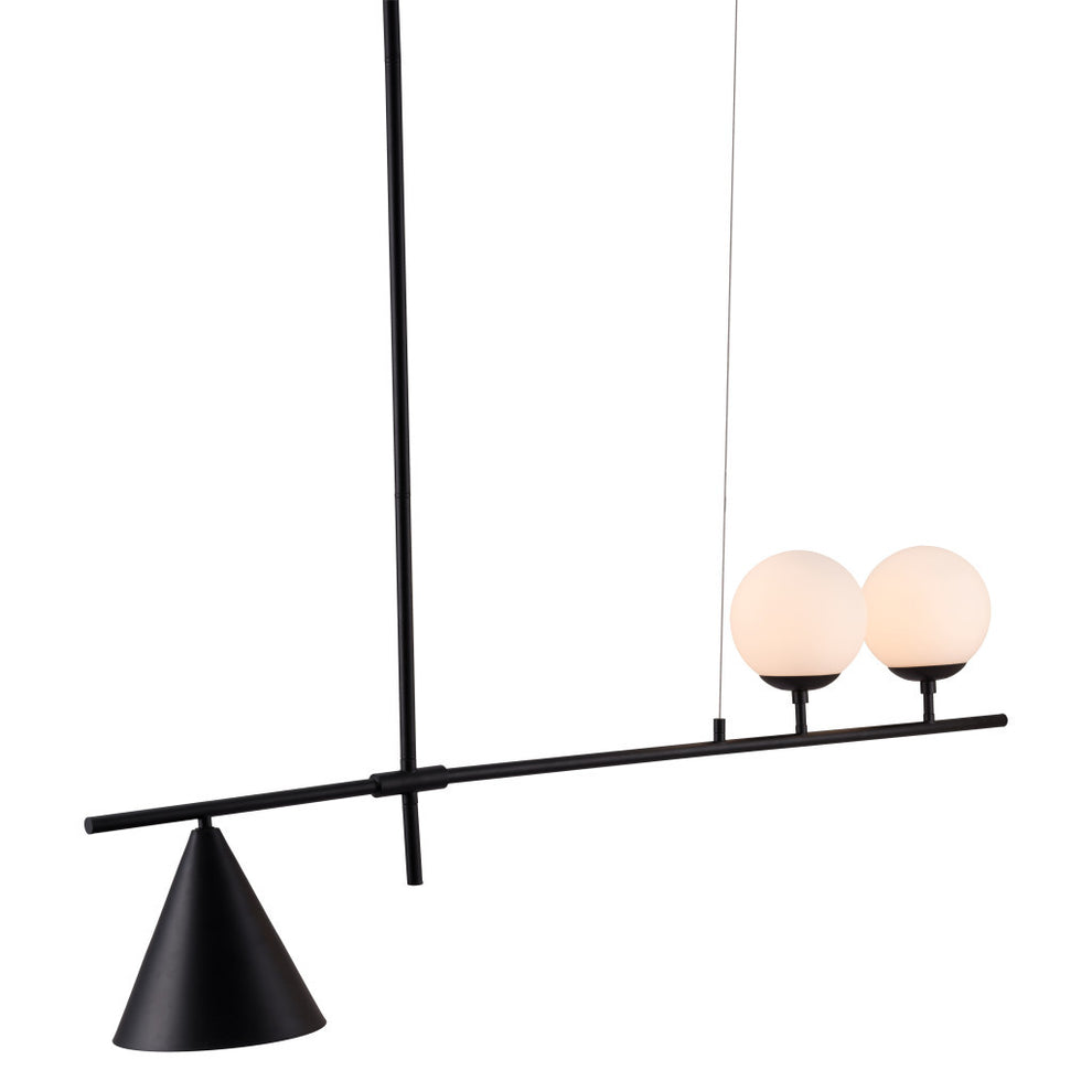 Black Kitchen Island Three Light Metal Chandelier With Black and White Shades By Homeroots | Chandeliers | Modishstore - 5