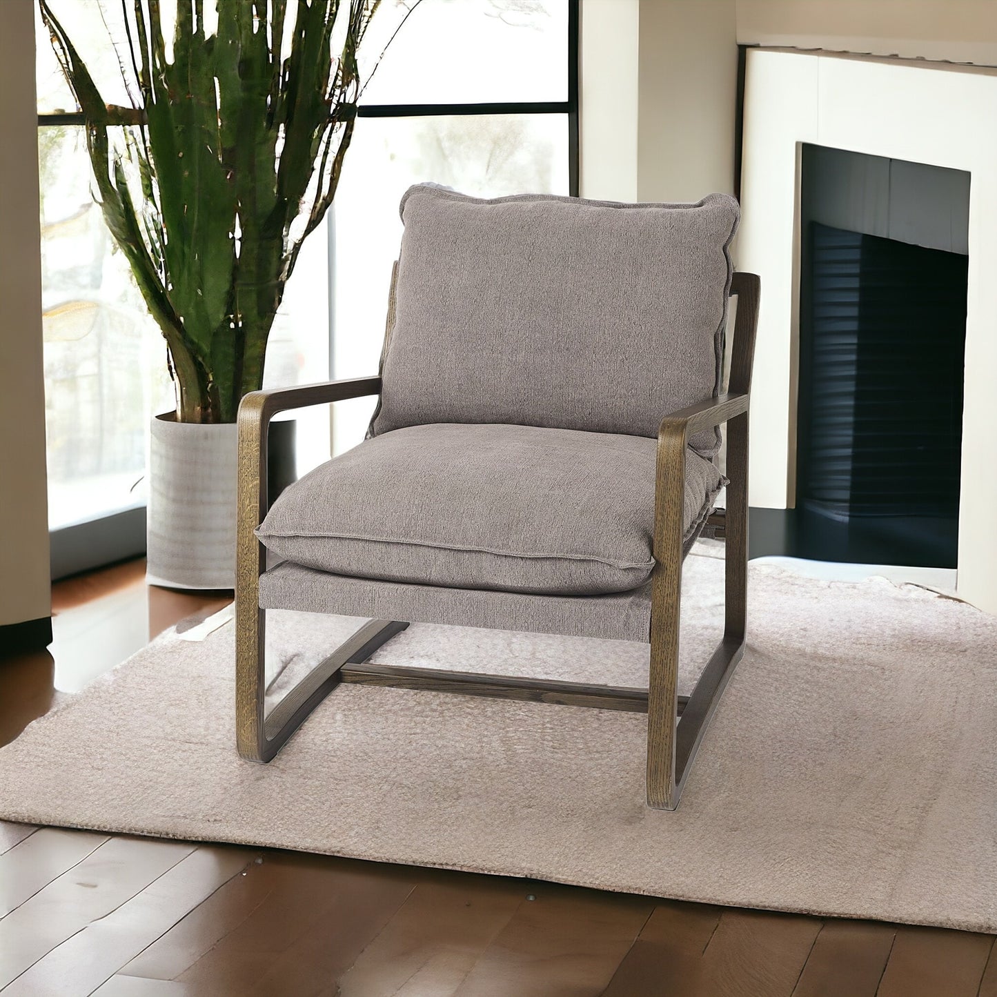 Gray and Brown Fabric Lounge Chair By Homeroots | Accent Chairs | Modishstore - 2