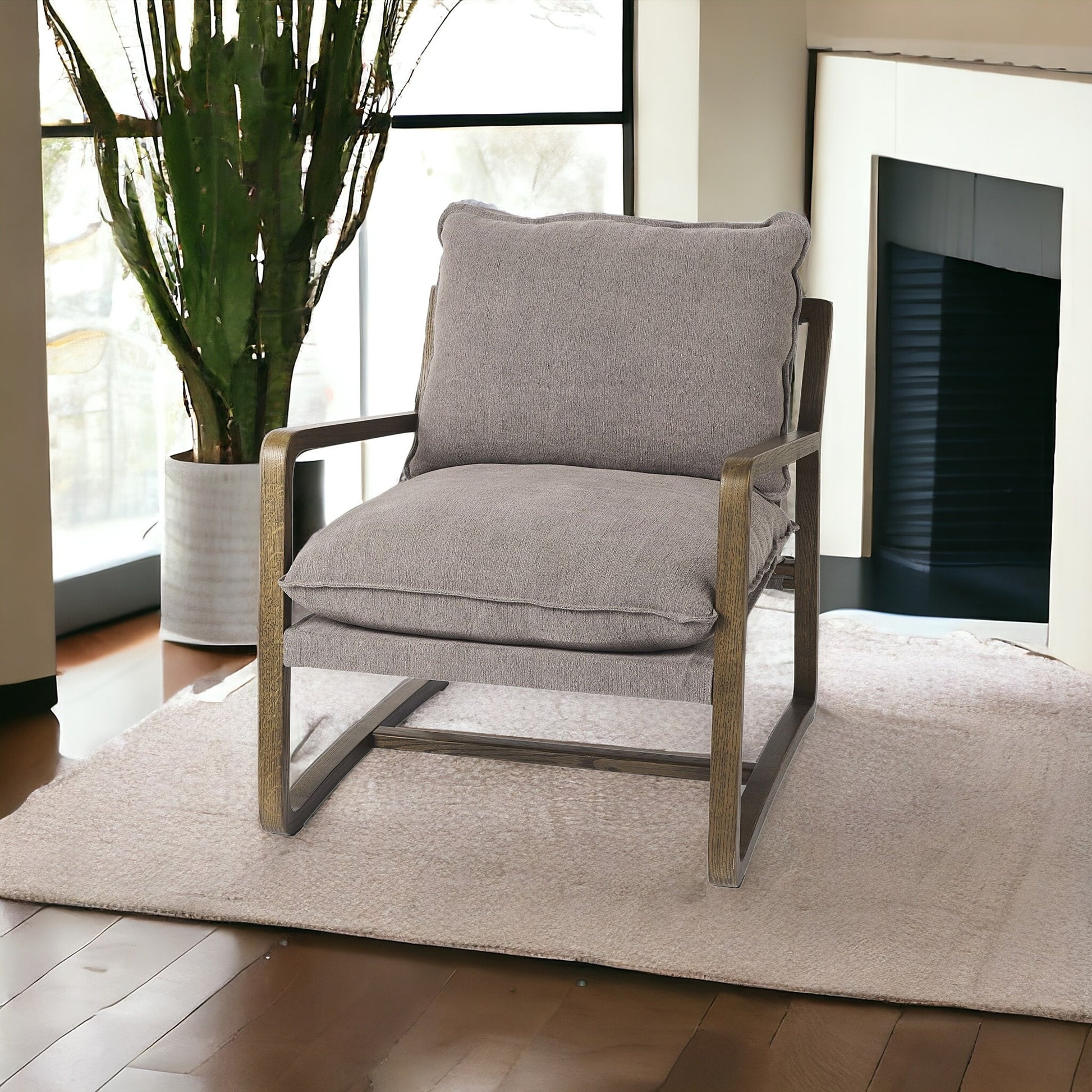 Gray and Brown Fabric Lounge Chair By Homeroots | Accent Chairs | Modishstore - 2