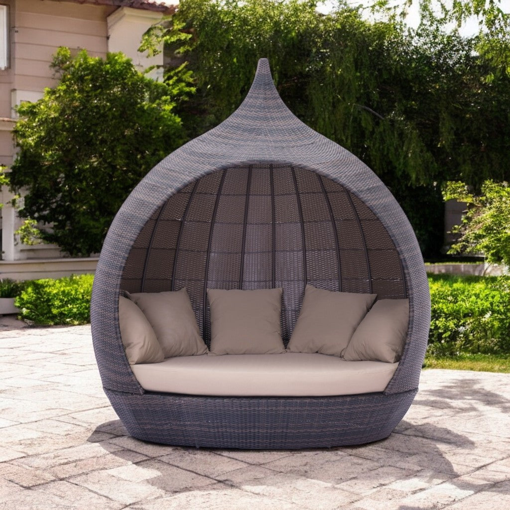 Teardrop Shaped Brown and Beige Daybed By Homeroots | Outdoor Sofas, Loveseats & Sectionals | Modishstore - 1