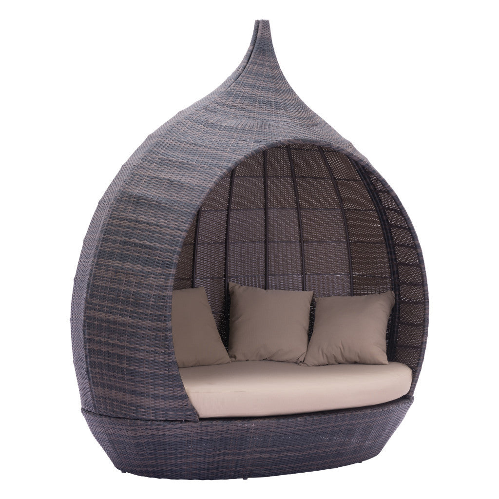 Teardrop Shaped Brown and Beige Daybed By Homeroots | Outdoor Sofas, Loveseats & Sectionals | Modishstore - 3