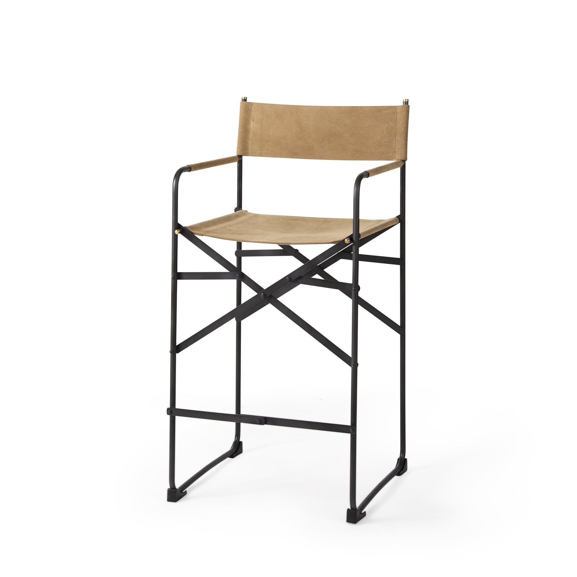 Brown And Black Leather And Metal Bar Chair By Homeroots | Bar Stools | Modishstore - 1