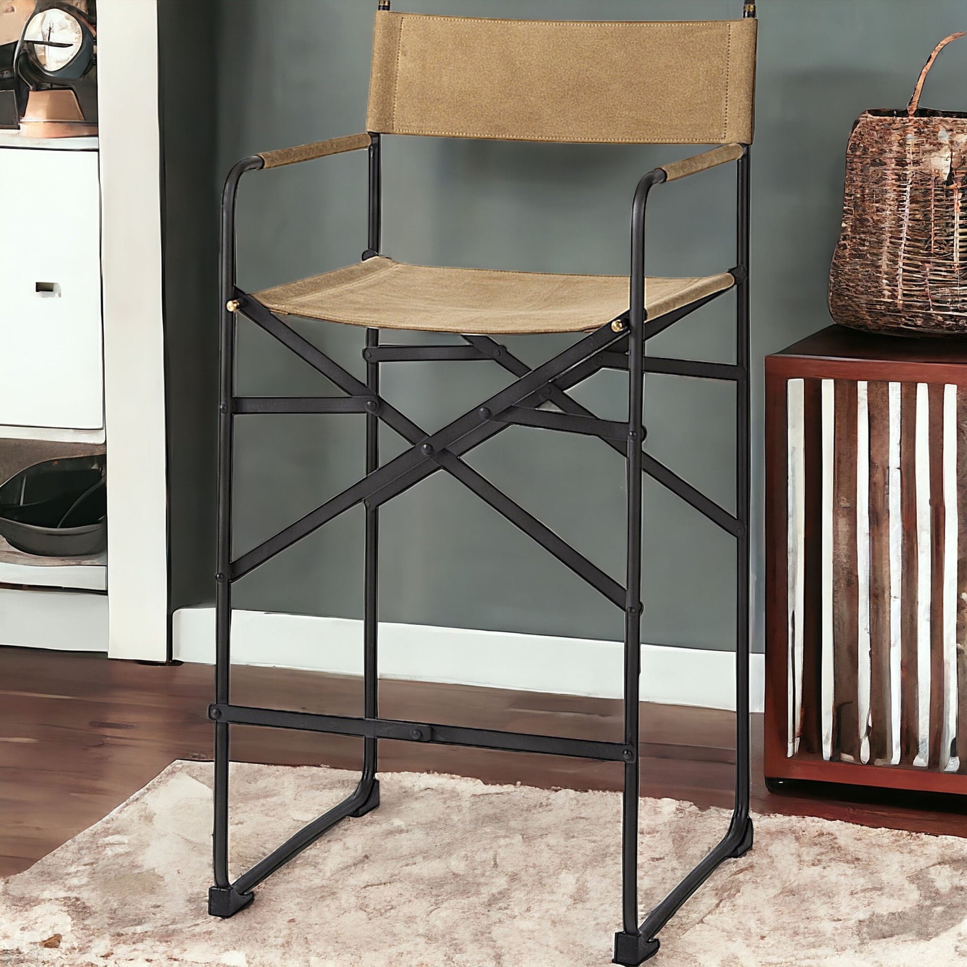 Brown And Black Leather And Metal Bar Chair By Homeroots | Bar Stools | Modishstore - 2