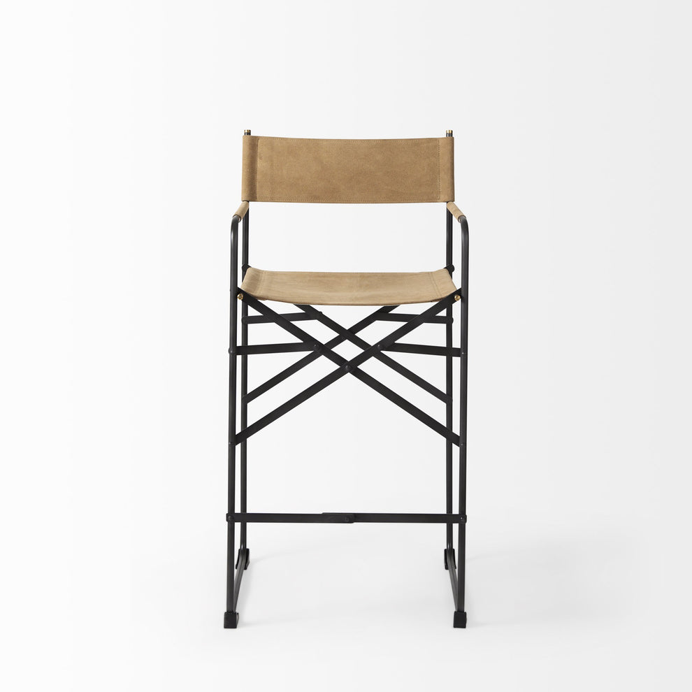 Brown And Black Leather And Metal Bar Chair By Homeroots | Bar Stools | Modishstore - 3