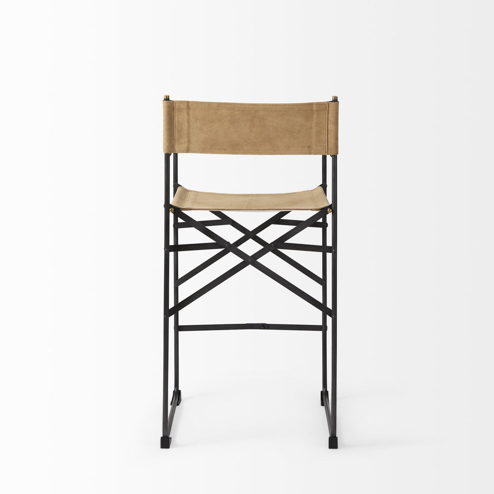 Brown And Black Leather And Metal Bar Chair By Homeroots | Bar Stools | Modishstore - 5