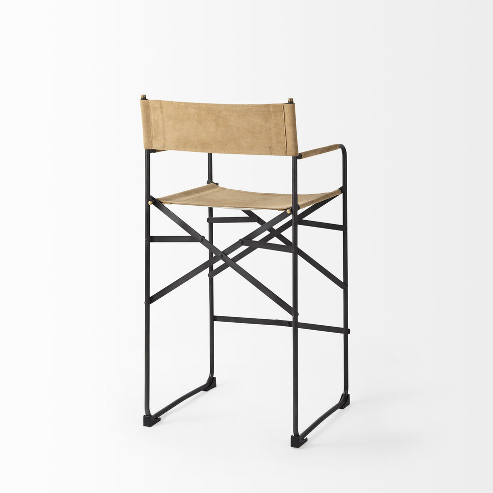 Brown And Black Leather And Metal Bar Chair By Homeroots | Bar Stools | Modishstore - 6