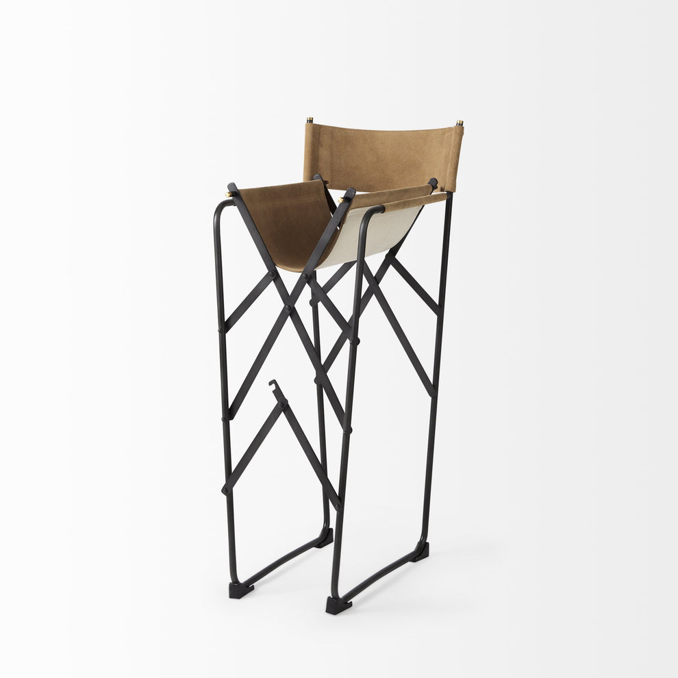 Brown And Black Leather And Metal Bar Chair By Homeroots | Bar Stools | Modishstore - 8
