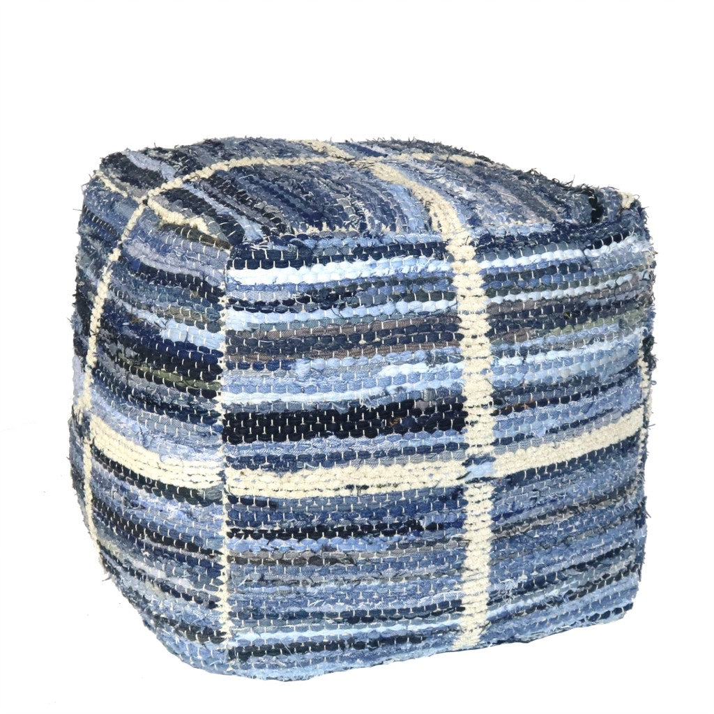 Blue Striped Square Pouf By Homeroots | Ottomans | Modishstore - 1