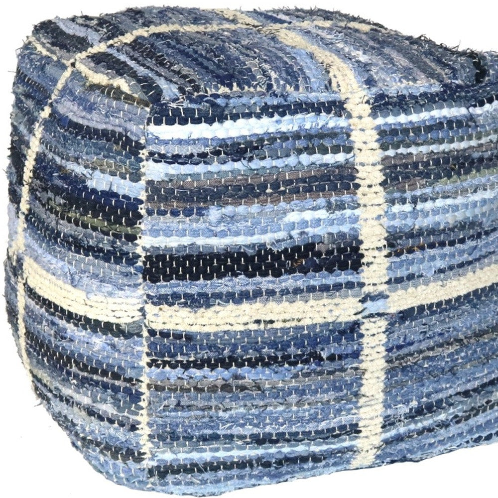 Blue Striped Square Pouf By Homeroots | Ottomans | Modishstore - 3
