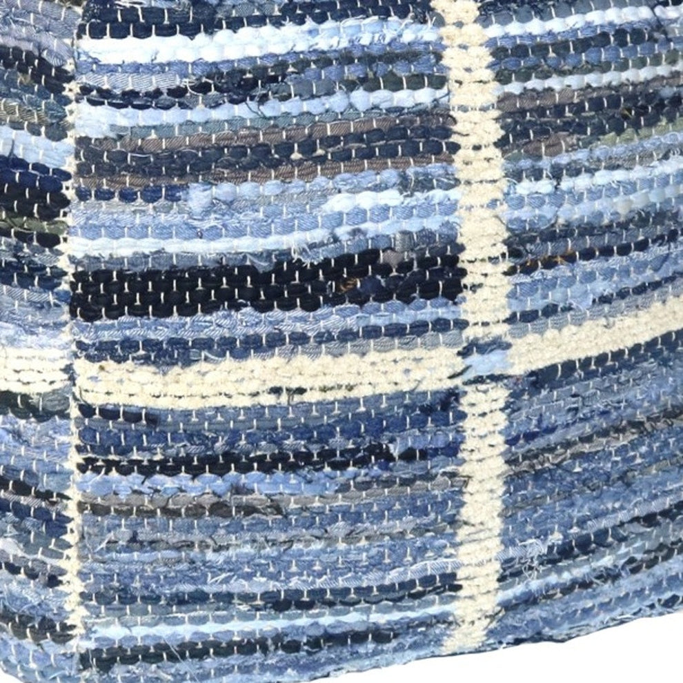 Blue Striped Square Pouf By Homeroots | Ottomans | Modishstore - 4