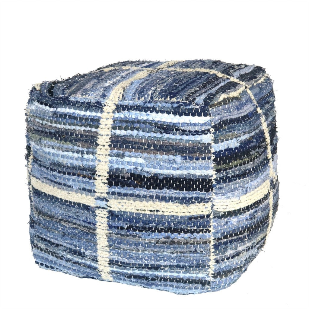 Blue Striped Square Pouf By Homeroots | Ottomans | Modishstore - 5