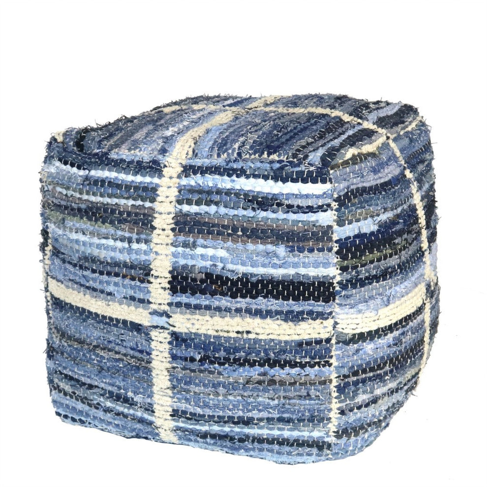 Blue Striped Square Pouf By Homeroots | Ottomans | Modishstore - 5