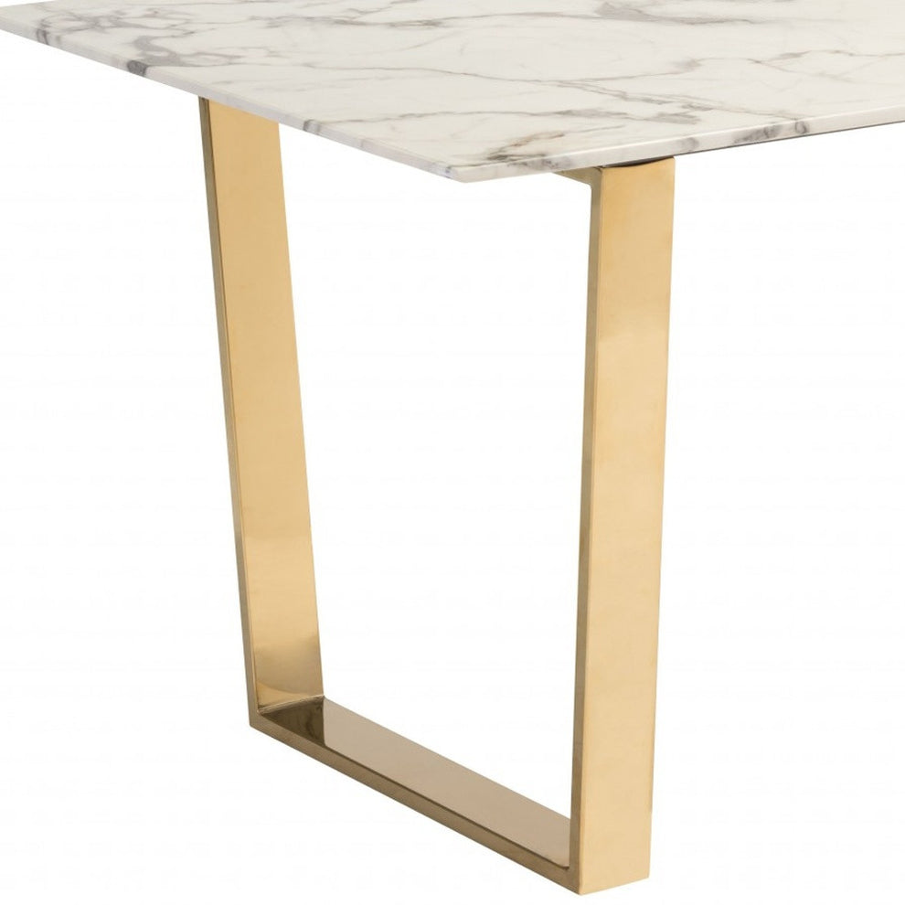 White And Gold Faux Marble And Steel Sled Base Dining Table By Homeroots | Dining Tables | Modishstore - 8