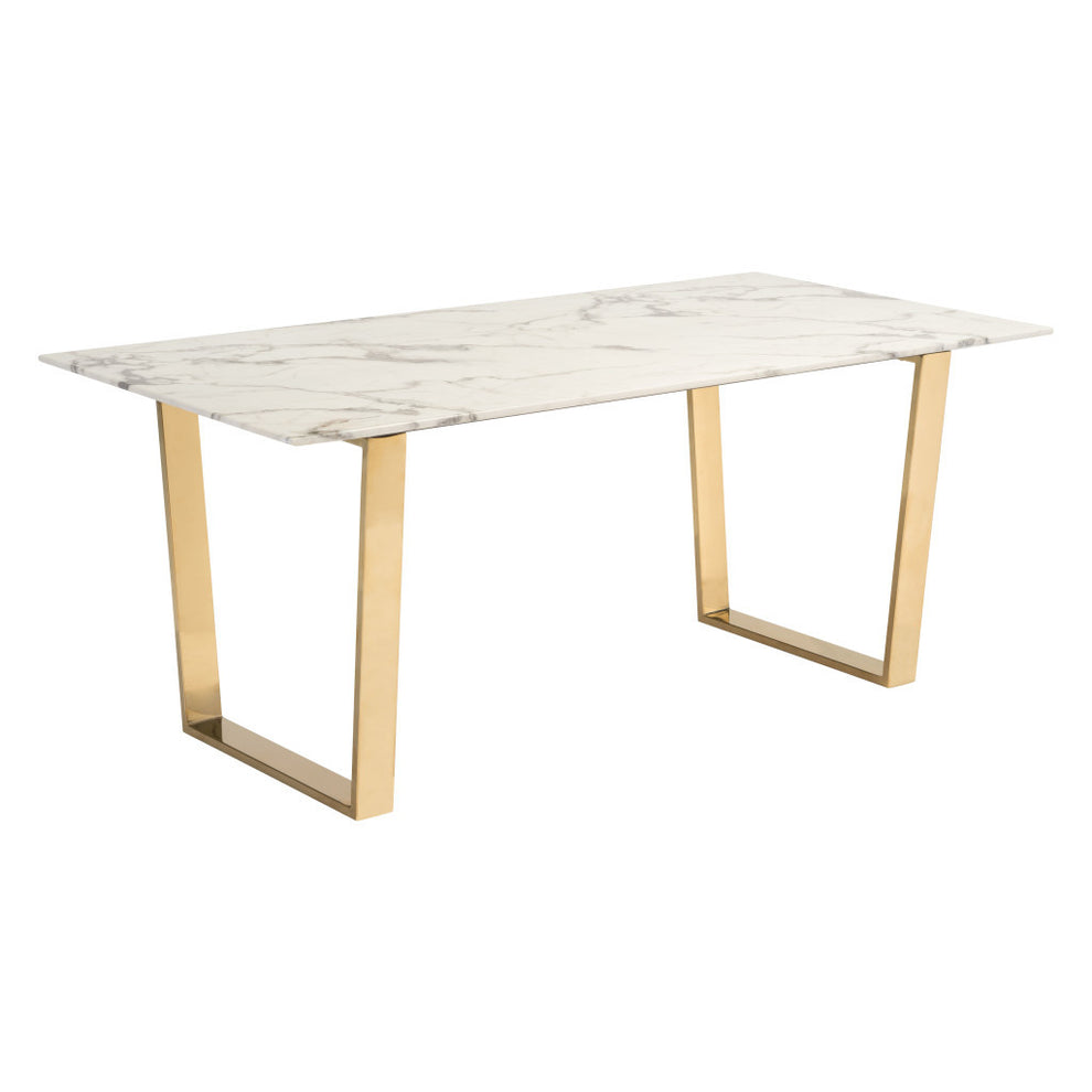 White And Gold Faux Marble And Steel Sled Base Dining Table By Homeroots | Dining Tables | Modishstore - 4