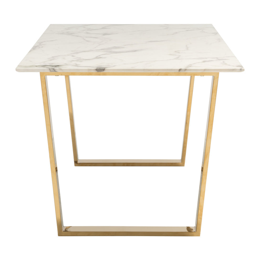 White And Gold Faux Marble And Steel Sled Base Dining Table By Homeroots | Dining Tables | Modishstore - 3