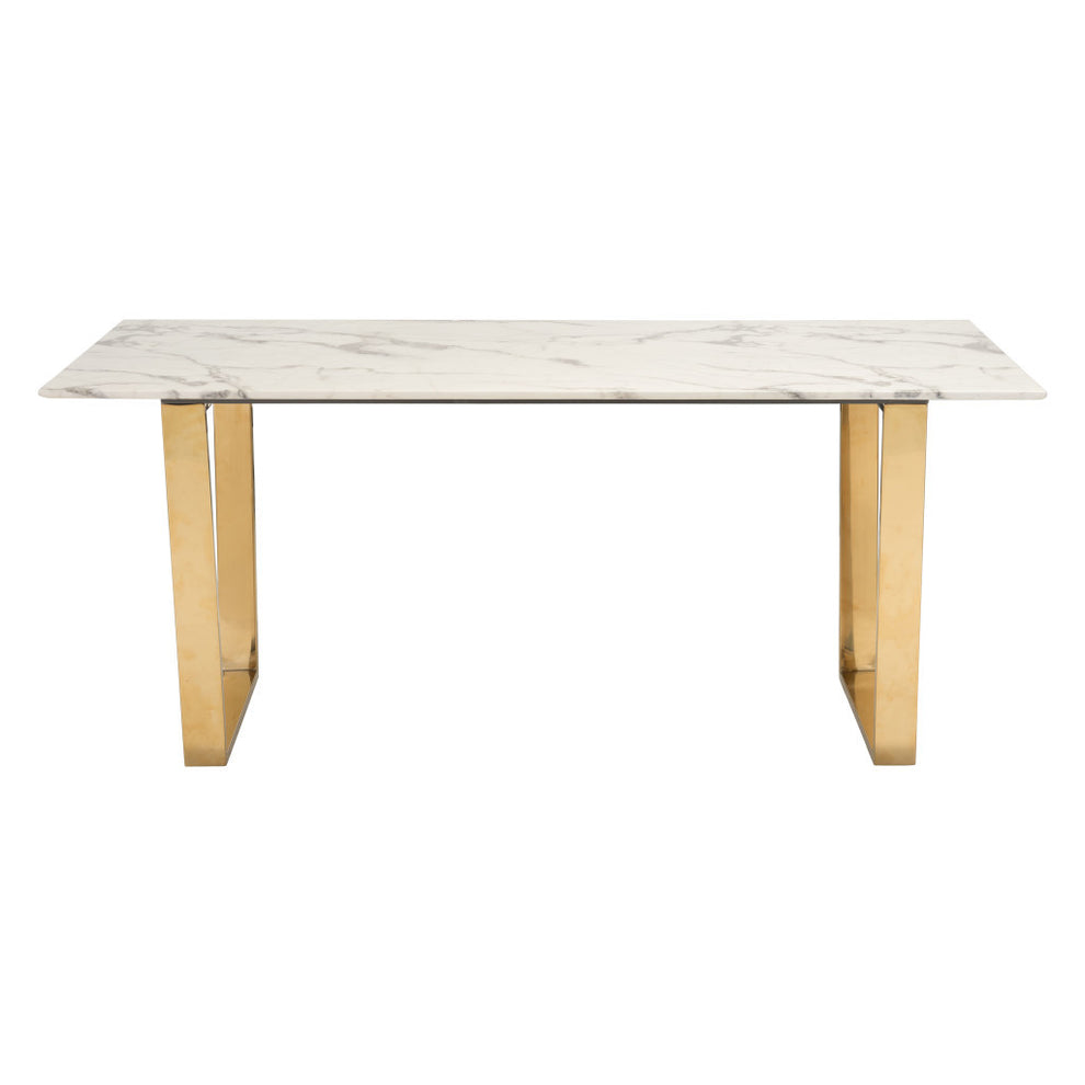 White And Gold Faux Marble And Steel Sled Base Dining Table By Homeroots | Dining Tables | Modishstore - 2
