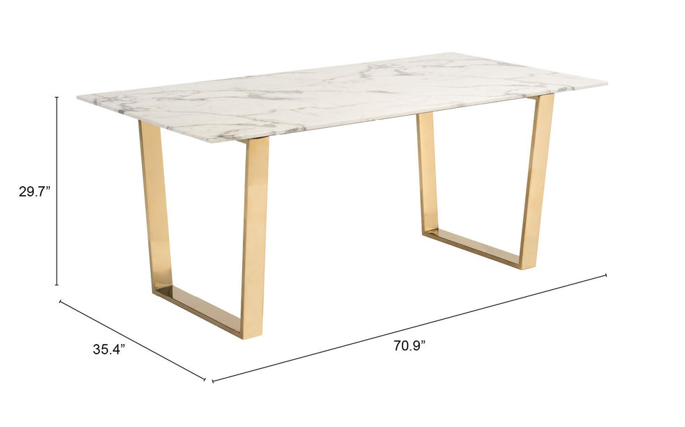 White And Gold Faux Marble And Steel Sled Base Dining Table By Homeroots | Dining Tables | Modishstore - 6
