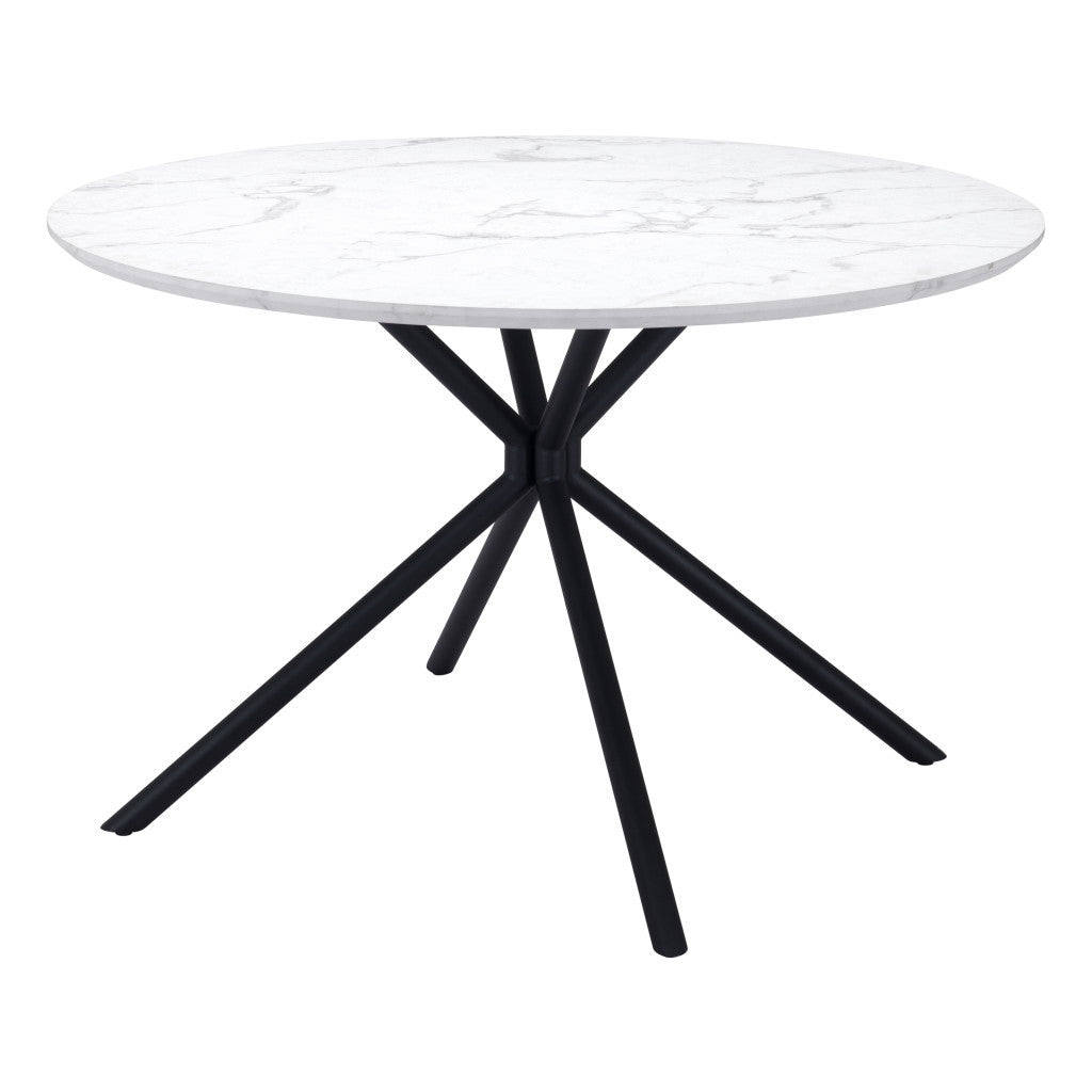 White And Black Rounded Steel Dining Table By Homeroots | Dining Tables | Modishstore - 3