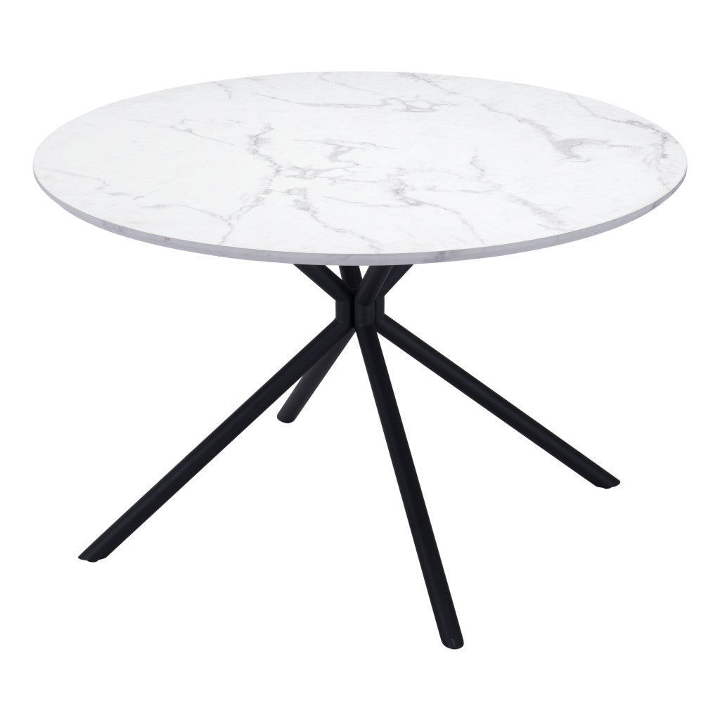 White And Black Rounded Steel Dining Table By Homeroots | Dining Tables | Modishstore - 5