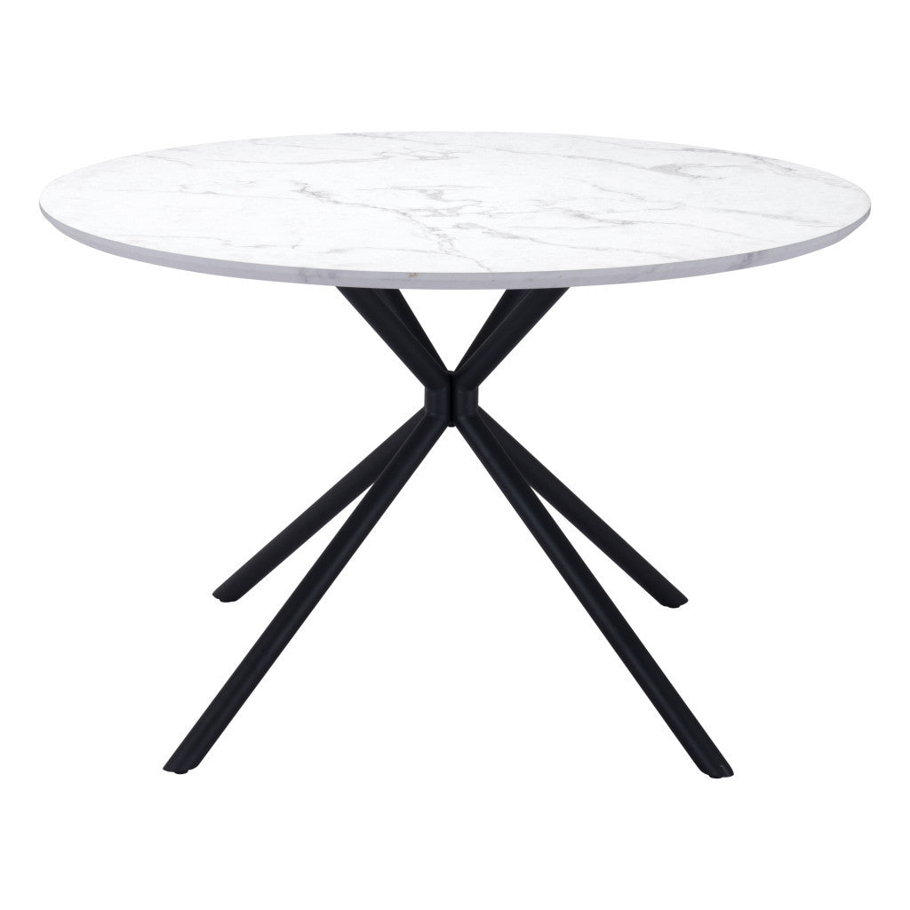 White And Black Rounded Steel Dining Table By Homeroots | Dining Tables | Modishstore - 7