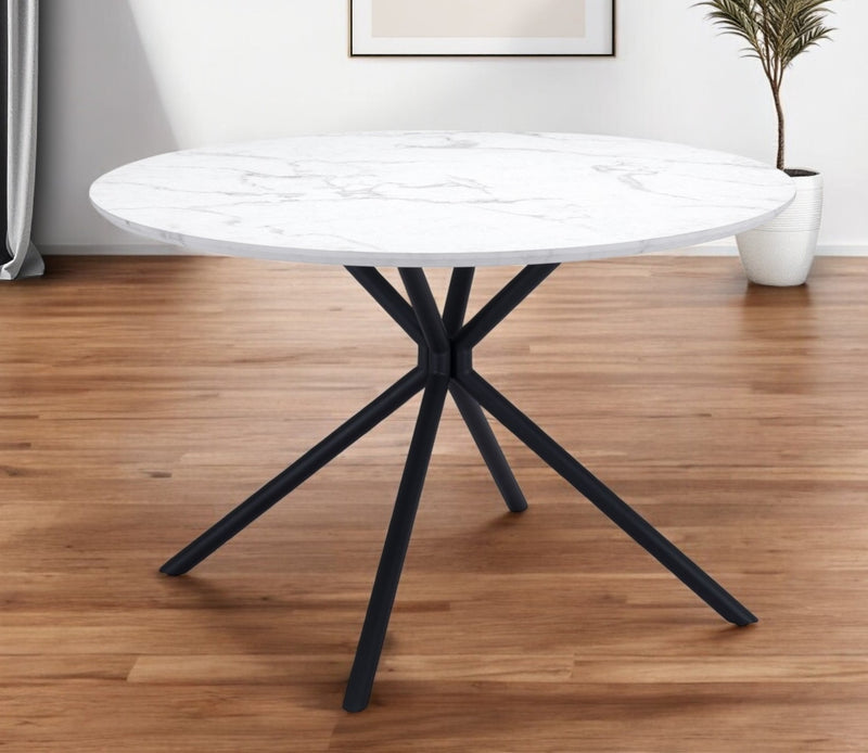 White And Black Rounded Steel Dining Table By Homeroots | Dining Tables | Modishstore - 1