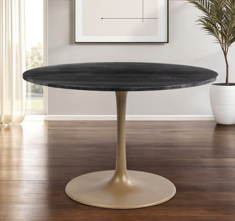 Gold Rounded Steel Pedestal Base Dining Table By Homeroots | Dining Tables | Modishstore - 1