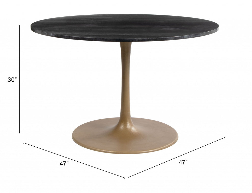 Gold Rounded Steel Pedestal Base Dining Table By Homeroots | Dining Tables | Modishstore - 5