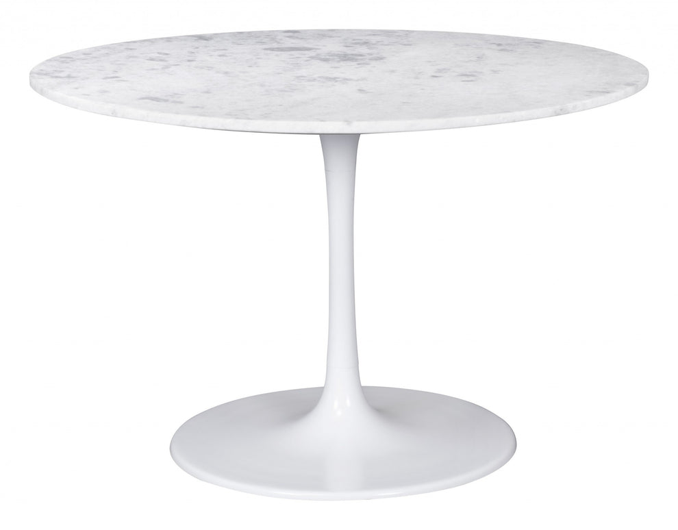 White Rounded Marble And Steel Pedestal Base Dining Table By Homeroots | Dining Tables | Modishstore - 7