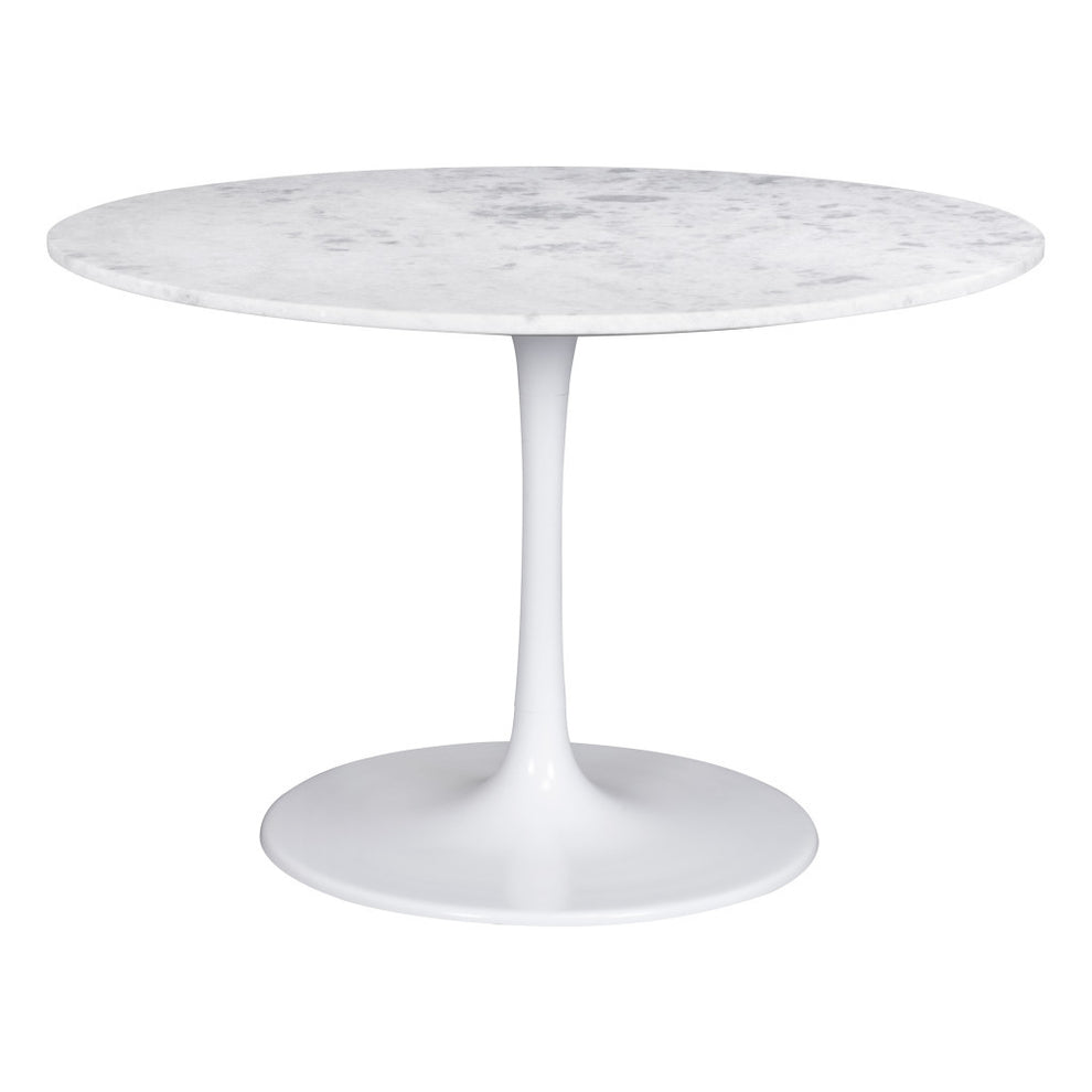 White Rounded Marble And Steel Pedestal Base Dining Table By Homeroots | Dining Tables | Modishstore - 2
