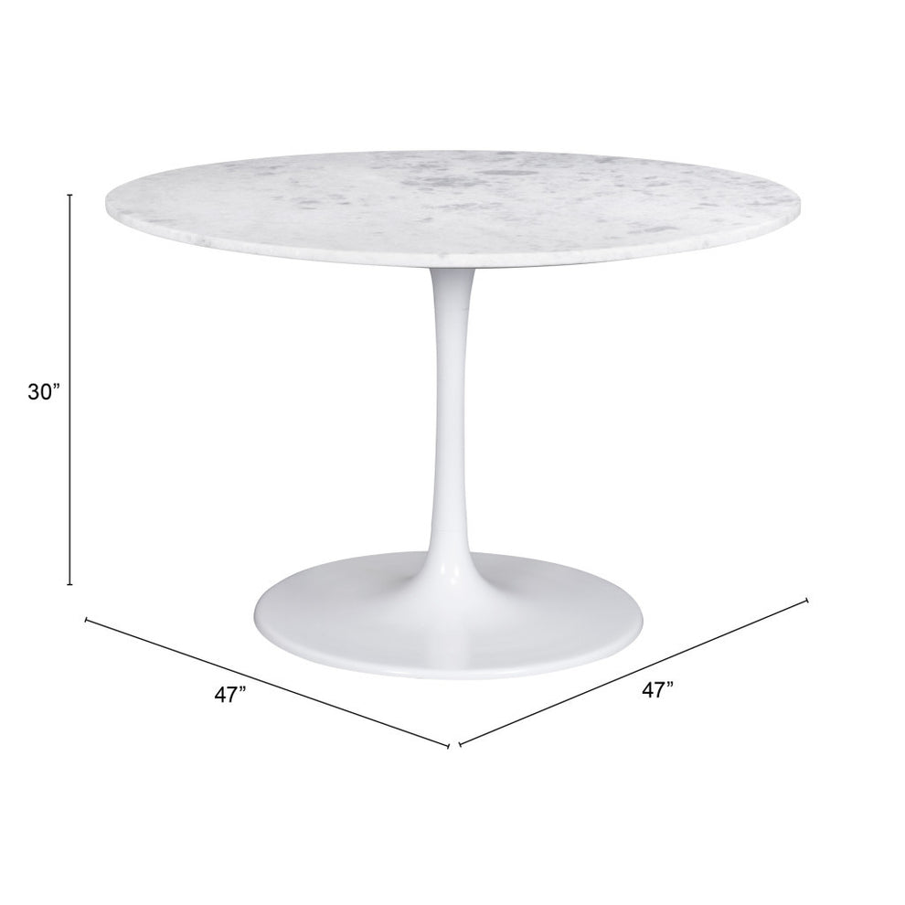 White Rounded Marble And Steel Pedestal Base Dining Table By Homeroots | Dining Tables | Modishstore - 6