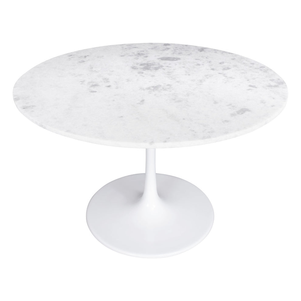 White Rounded Marble And Steel Pedestal Base Dining Table By Homeroots | Dining Tables | Modishstore - 4