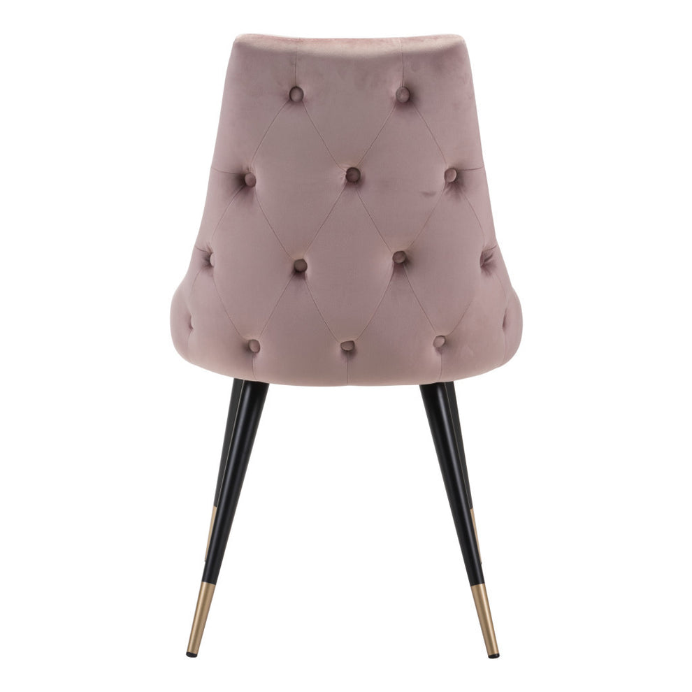 Set of Two Tufted Pink And Black Upholstered Velvet Windsor Back Dining Side Chairs By Homeroots | Dining Chairs | Modishstore - 4