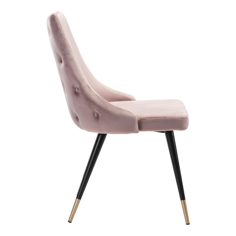 Set of Two Tufted Pink And Black Upholstered Velvet Windsor Back Dining Side Chairs By Homeroots | Dining Chairs | Modishstore - 5