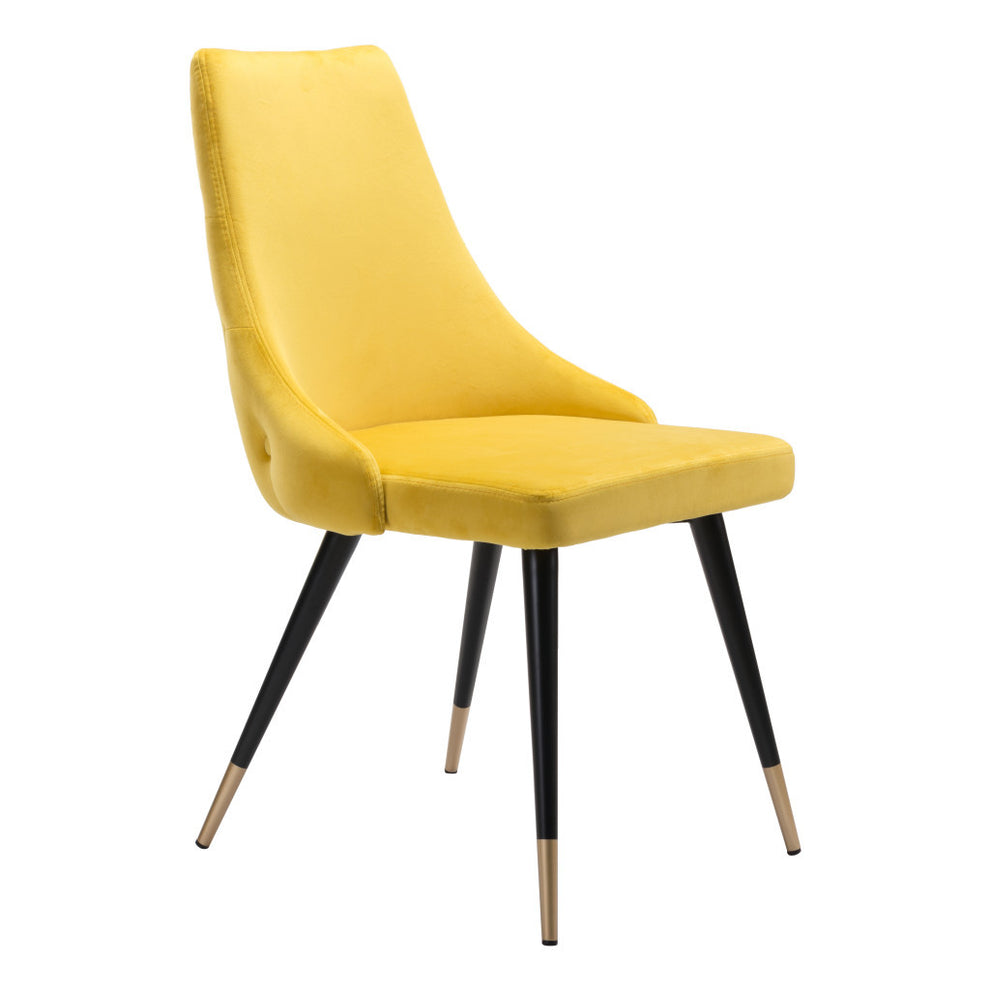 Set of Two Tufted Yellow And Black Upholstered Velvet Windsor Back Dining Side Chairs By Homeroots | Dining Chairs | Modishstore - 2