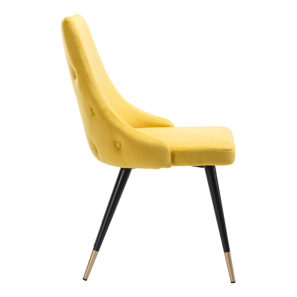 Set of Two Tufted Yellow And Black Upholstered Velvet Windsor Back Dining Side Chairs By Homeroots | Dining Chairs | Modishstore - 3