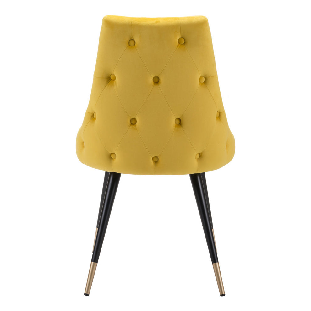 Set of Two Tufted Yellow And Black Upholstered Velvet Windsor Back Dining Side Chairs By Homeroots | Dining Chairs | Modishstore - 5