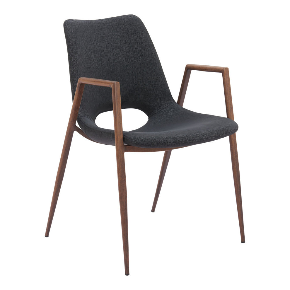Set of Two Black And Brown Upholstered Faux Leather Open Back Dining Arm Chairs By Homeroots | Dining Chairs | Modishstore - 5
