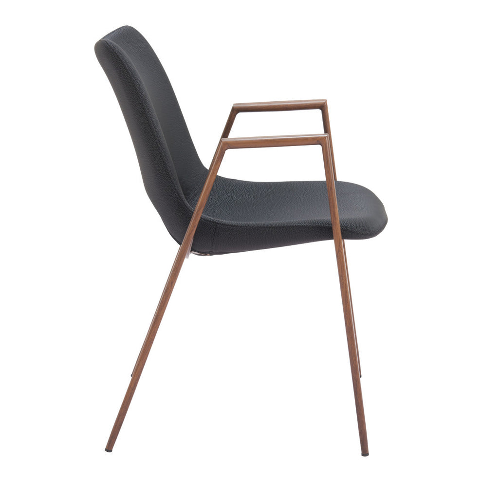 Set of Two Black And Brown Upholstered Faux Leather Open Back Dining Arm Chairs By Homeroots | Dining Chairs | Modishstore - 3