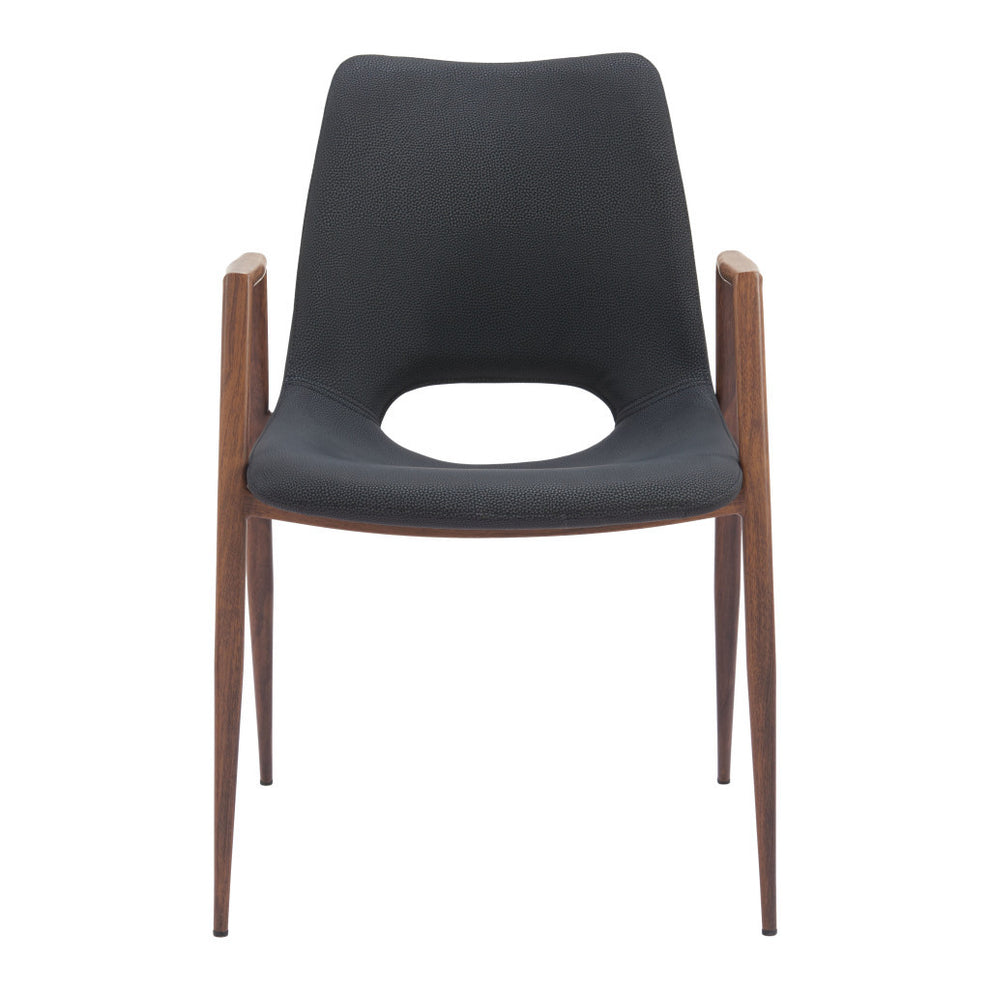 Set of Two Black And Brown Upholstered Faux Leather Open Back Dining Arm Chairs By Homeroots | Dining Chairs | Modishstore - 2