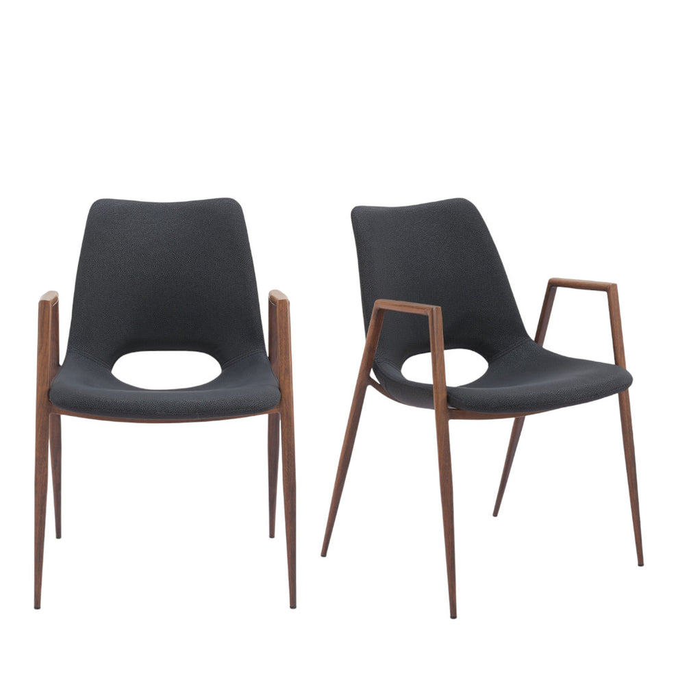 Set of Two Black And Brown Upholstered Faux Leather Open Back Dining Arm Chairs By Homeroots | Dining Chairs | Modishstore - 6