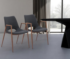 Set of Two Black And Brown Upholstered Faux Leather Open Back Dining Arm Chairs By Homeroots